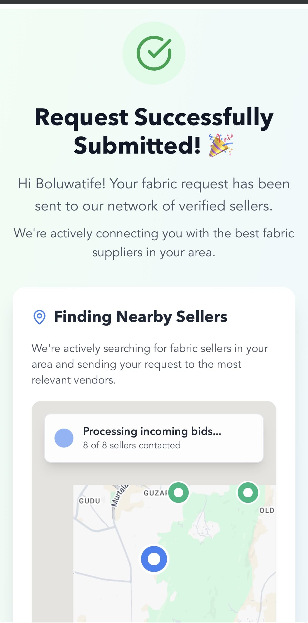 Buyer request screen placeholder
